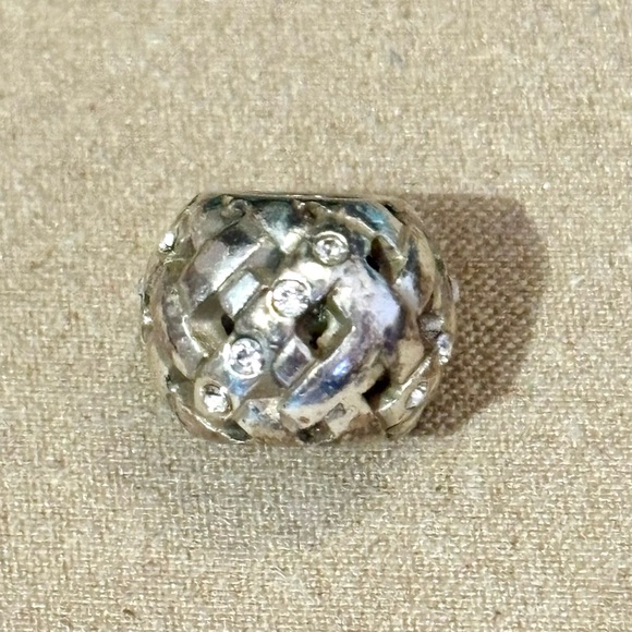Brighton Woven bead with criss cross design and accented with clear crystals - Picture 2 of 6